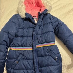 Carter's Navy Sparkle Puffer with Pink Hood